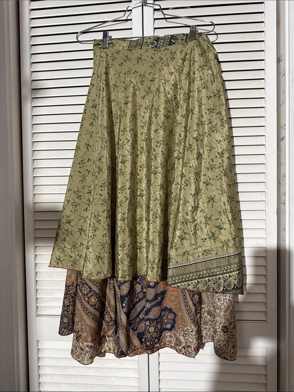 Boho Layered Green Printed Maxi Skirt
